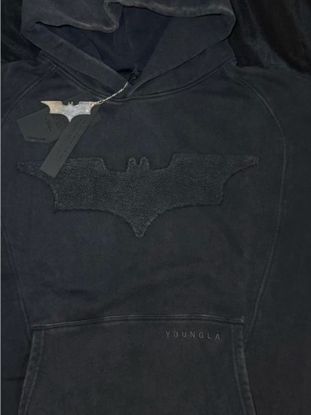 YoungLA Black Textured Bat Emblem Hoodie